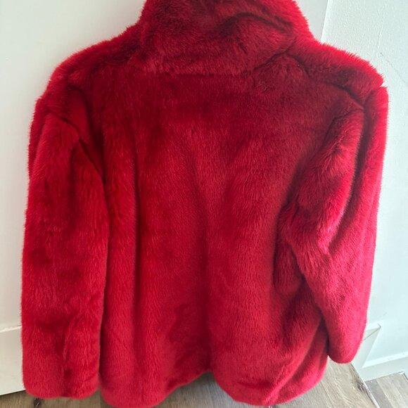 Just Drew NYC Red Faux Fur Coat XS - Picture 4 of 5